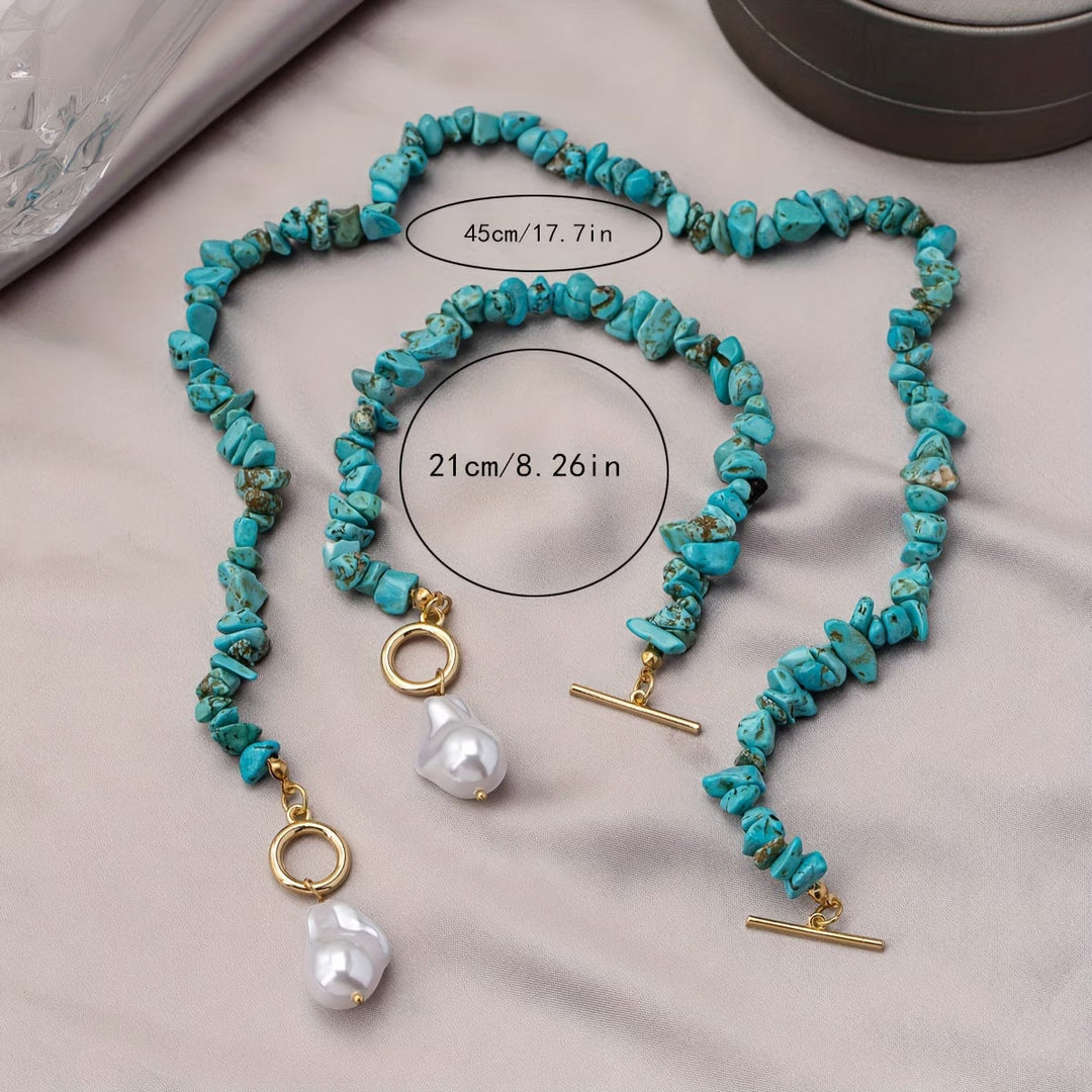 Turkos &amp; Pärla Halsband Armband Set