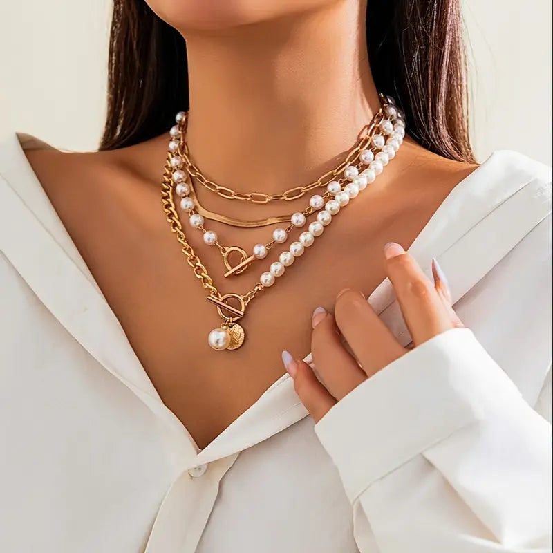 Modern Pärllager Halsband Set