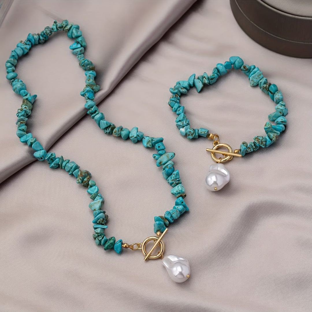 Turkos &amp; Pärla Halsband Armband Set
