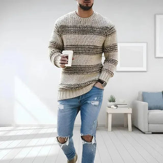 Zion | Slim-Fit Stickad Tröja med Randigt Mönster