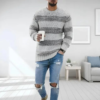 Zion | Slim-Fit Stickad Tröja med Randigt Mönster