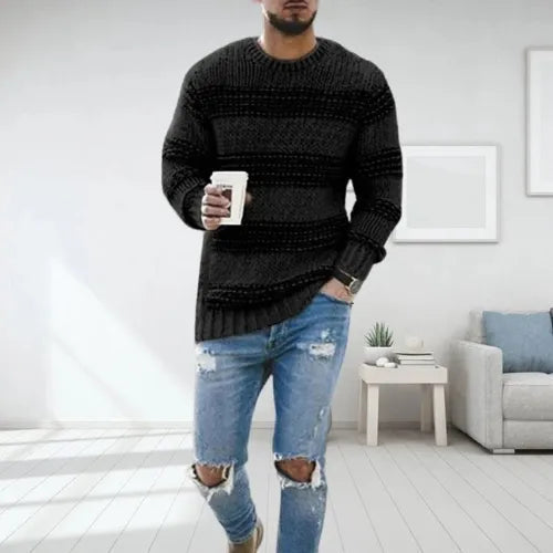 Zion | Slim-Fit Stickad Tröja med Randigt Mönster