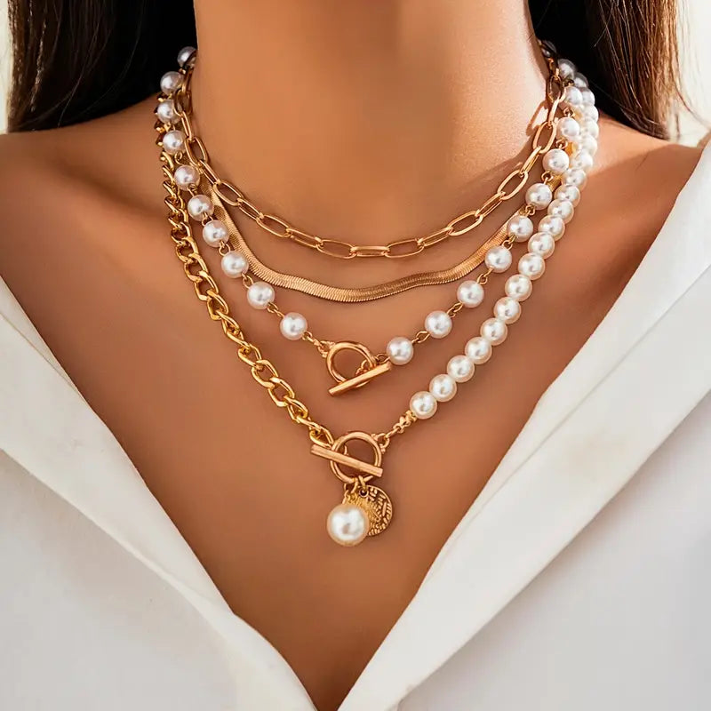 Modern Pärllager Halsband Set