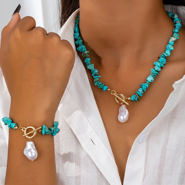 Turkos &amp; Pärla Halsband Armband Set