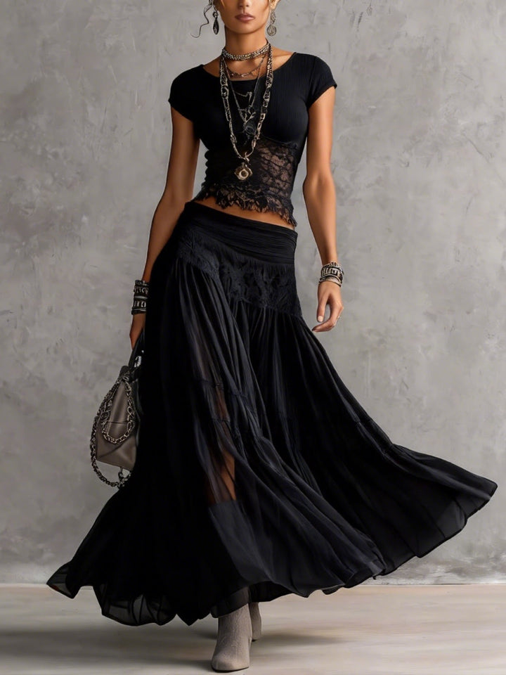 Juliette | Elegant Spetsset med Plisserad Kjol